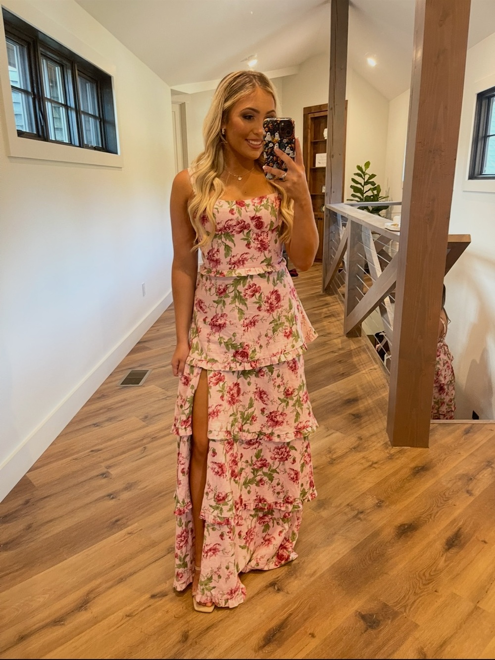 Show Me Your MuMu Pink Floral Tiered Maxi Dress
